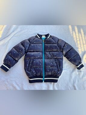 PINK Victoria's Secret Navy Puffer Jacket with Teal Zipper